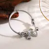 Pulsera Pandora de aleación plateada de moda, versátil, con cuentas, incrustaciones de diamantes, acero inoxidable, ajustable, pulsera de pareja, venta al por mayor