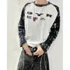 Moletom Y2K com mangas raglan estilo japonês, textura waffle, mangas compridas, estilo japonês vintage, design de nicho, color-blocking, camiseta de manga comprida para usar por baixo