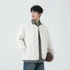 Jaqueta de Penas Solta Xadrez Estilo Coreano Falsa de Duas Peças Moda Quente Gola Lapela Jaqueta Costurada Cor Contrastante Penugem de Pato Branco Jaqueta Masculina