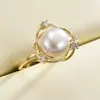 Nuevo Anillo de Perla de Agua Dulce Natural Blanca Ajustable Abierto para Mujer Anillo Vivo Simple de Gama Alta Nicho