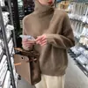 Suéter de gola alta liso transfronteiriço europeu e americano para mulheres, outono e inverno de 2026, suéter de tricô solto e versátil, blusa básica de estilo casual para mulheres