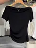 Camiseta de Verano Cómoda de Tela de Seda de Hielo para Mujer, Suave Elegante, Versátil y Favorecedora, Top Corto de un Hombro