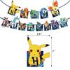 Pikachu pokemonn go tema festa suprimentos decoração aniversário infantil banner de desenho animado/flor de papel/bandeira de puxar