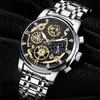 Reloj para Hombre AliExpress Transfronterizo Sol Luna Estrella Calendario Hueco Acero Inoxidable Tourbillon Cuarzo Impermeable