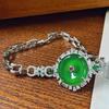 Pulseira com Fivela Redonda de Calcedônia Verde Fluorescente Natural Estilo Unissex Corrente de Relógio Pulseira