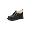 Zapatos Gruesos Cálidos Estilo Británico de Piel de Cabra con Piel 2025 Invierno Gruesos Tacón Medio Punta Redonda Hebilla de Cinturón Piel Genuina Botines Cortos con Forro de Lana para Mujer