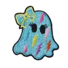 Bolsa de mezclilla y lona con diseño de fantasma de dibujos animados divertido de tema oscuro, parche de aplicación de aplique de parche de hierro bordado para ropa