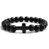 Pulsera de Turquesa Negra Transfronteriza, Pulsera de Cruz, Pulsera de Piedra Volcánica Mate, Pulsera Elástica de Yoga en Stock