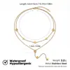Collar de acero inoxidable de trébol de cuatro hojas de doble capa transfronterizo europeo y americano para mujer, lujo ligero y sensación de alta gama, joyería de cadena para la clavícula de acero de titanio color dorado
