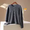 Cardigan de Lã Cashmere Tricotado com Borda Enrolada e Gola Redonda, Manga Longa, Cor Sólida, Suéter de Lã Escovada Feminino, Novo para Outono/Inverno 2026