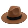 Chapéus de Lã Sintética Transfronteiriços Direto do Fabricante, Chapéus Elegantes de Aba Larga para Mulheres em Estoque Atacado, Chapéus de Topo Plano