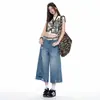 Jeans Crop Lavados Azules Vintage Rasgados Sin Estiramiento para Mujer, Nuevo Estilo Verano 2026, Pantalones Anchos Sueltos Estilo Perezoso