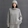 Suéter de Cachemir de Cuello Alto para Mujer Estilo Perezoso de Punto de Cachemir de Longitud Media Tallas Grandes para Mujer Suéteres de Punto con Atmósfera de Otoño e Invierno