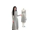 Novo vestido de malha estilo chinês leve e nacional para mulheres, nova coleção de primavera e outono, acinturado, emagrecedor e que valoriza a silhueta