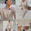 Camisa casual a rayas para mujer europea y americana 2026 nueva moda solapa manga larga un solo botón holgada con cinturón