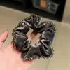 Elástico de Cabelo de Design de Nicho Levemente Luxuoso com Borda de Cristal, Scrunchie de Veludo Preto, Acessório de Cabelo Versátil para o Dia a Dia