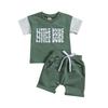 Traje Deportivo para Bebés y Niños Pequeños Camiseta de Manga Corta con Letra Parte Superior Shorts de Color Liso Ropa de Verano para Hombres y Mujeres Dropshipping