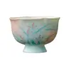 Taza Maestra de Cerámica Orquídea Pintada a Mano Bajo Esmalte Taza con Borde de Flor en Color Azul y Rosa Contraste Set de Té Kung Fu Chino Taza de Degustación de Té Taza Individual