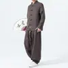 Novo Conjunto Masculino Casual de Duas Peças com Botões, Estilo Chinês Retrô, para o Outono de 2026, com Camisa e Calças