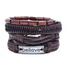 Conjunto Retrô Simples Transfronteiriço Europeu e Americano Pulseira de Couro Trançado DIY Liga de Zinco Acreditar Acessório de Mão da Moda Masculina