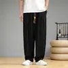 Pantalones harén transpirables, pantalones deportivos finos de corte holgado para hombre, nuevos pantalones casuales de pierna ancha estilo chino de algodón y lino para verano