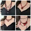 Collar Gargantilla de Flor Roja con Borla de Perlas Multicapa de Lujo Ligero y Exquisito Collar de Moda Cadena para Clavícula de Gama Alta