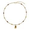 Collar de cuentas de piedra de ojo de tigre con accesorios Maillard franceses, diseño retro personalizado, cadena de clavícula con piedra biliar negra colorida