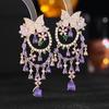 S925 agulha de prata exagerada atmosférico indústria pesada brincos atacado colorido zircão incrustado flor borboleta água gota tassel brincos