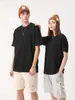 Camiseta de Manga Corta con Cuello Redondo de Algodón Puro de Peso Pesado 230g Marca de Moda Manga Larga Básica Holgada Color Sólido Unisex Capa Base