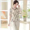 Novo Conjunto Estampado de Manga Curta Estilo Chinês para Mulheres de Meia-Idade e Idosas, Moda de Verão com Top e Calça Emagrecedora