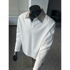 Nova Camiseta de Manga Longa com Gola Xadrez Pied-de-Poule e Lapela Interna Tendência Masculina Camisa Polo Moletom Jaqueta Estilo Old Money