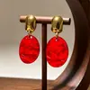 Brincos Série Vermelho Vinho Estilo Fragrância Antiga Média Brincos Dourados com Rubi Retro Barroco Luxo Leve Chegada Nova Feminina