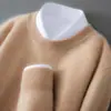 Suéter 100% caxemira pura para outono e inverno para homens, gola redonda, corte solto, malha simples business casual, camada base, suéter quente