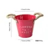Vasos de Flores de Lata Mais Vendidos no Exterior, Vasos para Suculentas, Baldes Pequenos em Forma de Letra, Recipientes para Flores de Jardim, Alças de Corda de Juta, Enfeites de Mesa, Recipientes