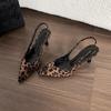 Sandálias de Salto Alto com Estampa de Leopardo Estilo Francês de Nicho para Mulheres, Sandálias de Salto Alto Abertas na Parte de Trás com Bico Fino de Veludo para Mulheres