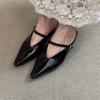 Medias Pantuflas de Altura Creciente de Estilo Francés para Mujer con una Sola Tira, Punta Puntiaguda de Charol, Sandalias Versátiles Slip-On con Boca en V