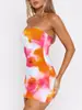 Vestido corto de verano transfronterizo europeo y americano para mujer, sexy, sin tirantes, hombros descubiertos, cintura, cadera, moderno, estampado