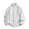 Camisa masculina de outono com gola alta e manga longa, cor sólida, corte solto, casual, simples, versátil, estilo workwear japonês