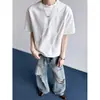 Camiseta Polo Henley de Manga Curta Pesada Estilo Americano para Homens, Verão, Ombro Normal, Manga Meia-Manga, Camiseta de Casal de Alta Qualidade