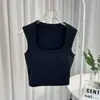 Novo Estilo Cyber Celebridade Coleira Quadrada Colete Feminino Base Curto com Bojo Puro Sexy Sem Mangas Slim-fit