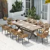 Conjunto de mesa e cadeiras de exterior com guarda-sol para pátio, jardim de villa, cadeiras de vime, lazer ao ar livre, à prova d'água e resistente ao sol, combinação para exterior