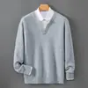 Suéter Básico de Punto Holgado a la Moda con Cuello en V 100% Lana Jersey de Manga Larga de Color Sólido Casual para Negocios