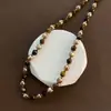 Collar de Piedra Ojo de Tigre con Cuentas Estilo Retro Maillard Otoño e Invierno Cadena para Clavícula Collar Elegante de Moda Joyería para Mujeres Alta Gama