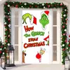 Cubierta de Puerta Decoración de Dibujos Animados del Grinch Cubierta de Puerta Navideña Monstruo Verde Grinch Tela Colgante Tapiz Fondo de Cubierta de Puerta