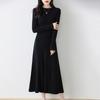 Vestido francês de gola redonda semi-alta para outono e inverno, comprimento médio, acima do joelho, saia de malha slim fit feminina, estilo rabo de peixe para comércio exterior