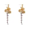 Pendientes Largos Finos de Metal Exagerado con Pétalos, Borlas de Pedrería, Estilo Europeo y Americano, Moda Exagerada, Versátiles, Venta al por Mayor