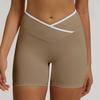 Shorts de Yoga Cruzados Europeos y Americanos de Cintura Alta Cruzados Nude Ajustados Levanta Glúteos Durazno Shorts de Fitness de Secado Rápido Shorts Deportivos