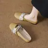 Sapatos Mary Jane Redondos Retro Versáteis de Calçar em Couro para Mulheres, Chinelos Rasos Planos para o Verão 2026