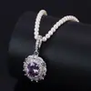 Conjunto de Joias Brincos e Colar Roxo de Luxo Leve com Pérolas e Zircônia Oval, Acessórios de Luxo para Noite e Casamento Atacado