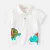 Camisa Polo Infantil de Manga Corta Casual para Niños con Estampado de Dinosaurios, Dibujos Animados Lindos, Cuello Camisero, Absorbe la Humedad